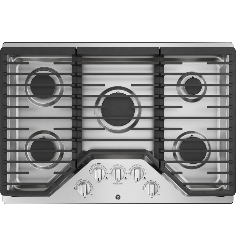 GE 30" Built-In Gas Cooktop with 5 Burners and Dishwasher Safe Grates Stainless Steel JGP5030SLSS Picture 1