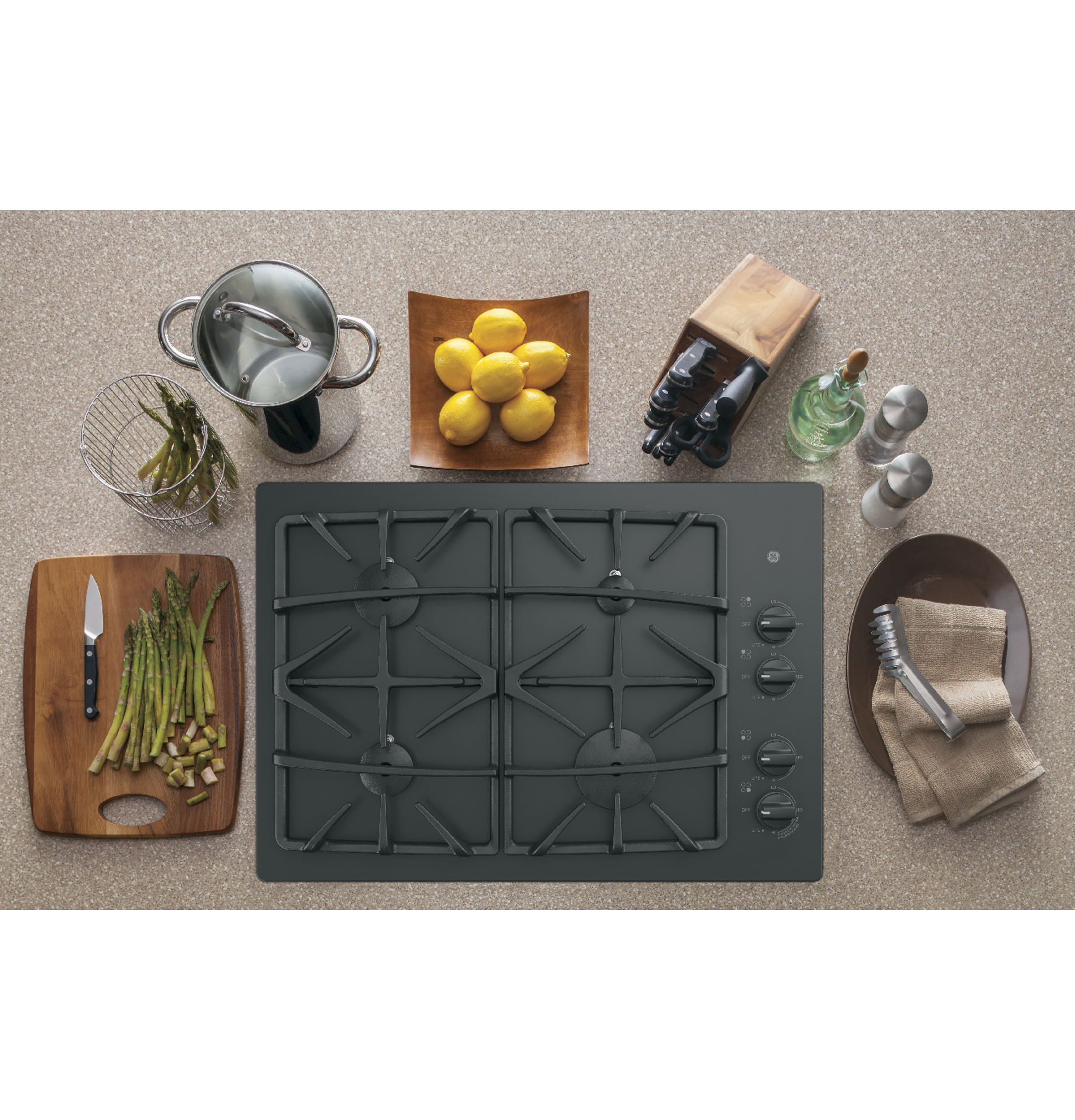 30" Built-In Gas on Glass Cooktop with Dishwasher Safe Grates JGP5530DLBB