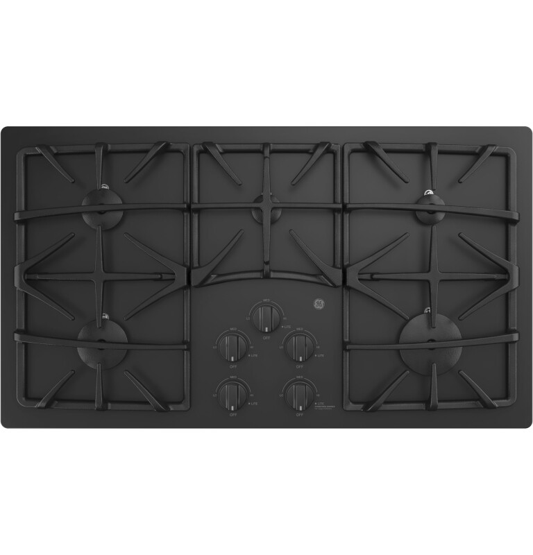 GE 36" Built-In Gas on Glass Cooktop with 5 Burners and Dishwasher Safe Grates Black JGP5536DLBB Picture 1