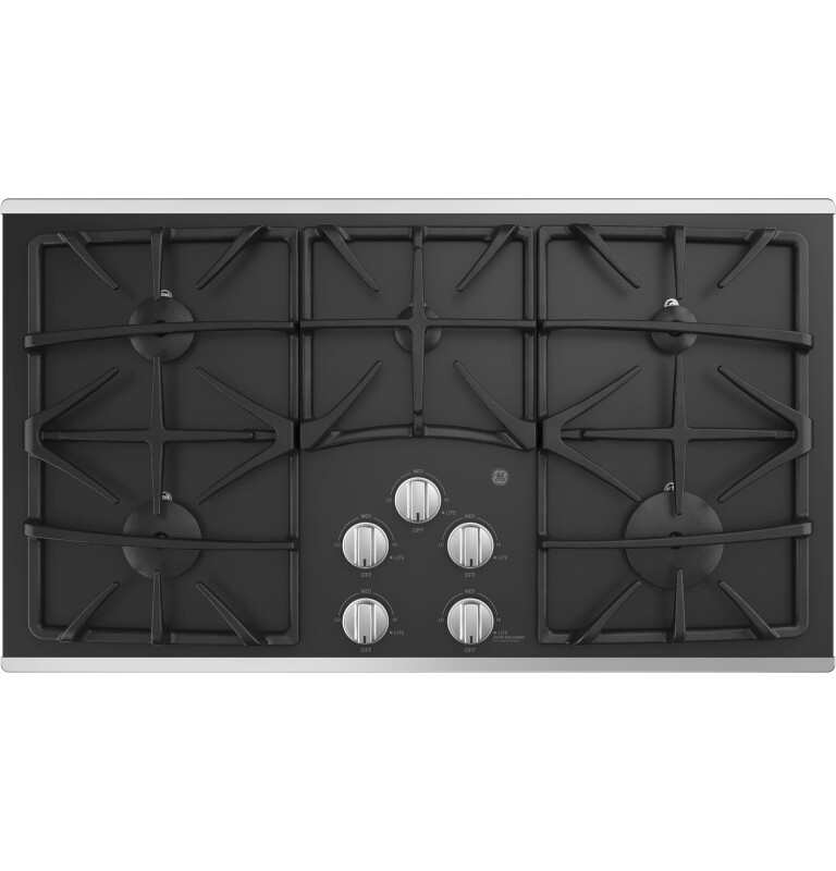 GE 36" Built-In Gas on Glass Cooktop with 5 Burners and Dishwasher Safe Grates Stainless Steel JGP5536SLSS Picture 1