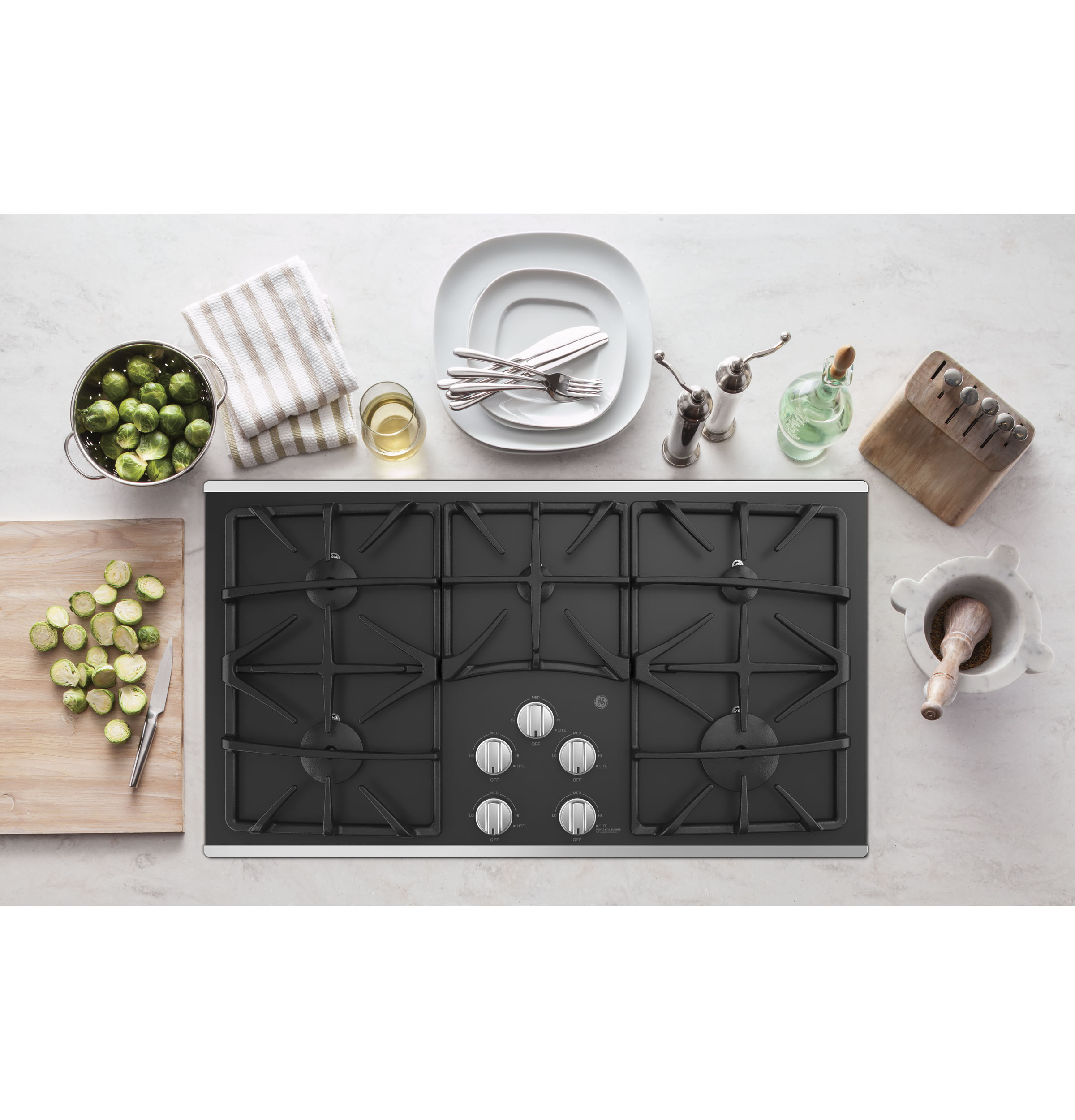 36" Built-In Gas on Glass Cooktop with 5 Burners and Dishwasher Safe Grates JGP5536SLSS