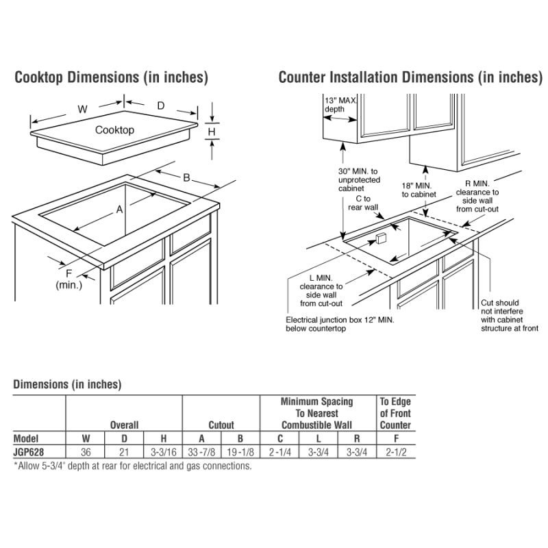 36" Built-In Gas Cooktop JGP628WEKWW