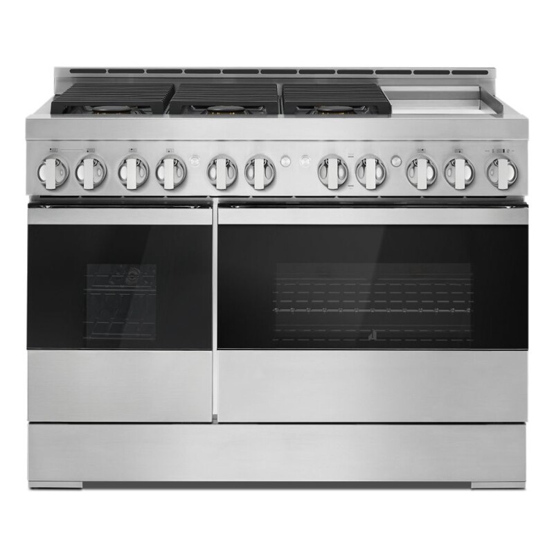 JennAir 48" NOIR Gas Professional-Style Range with Chrome-Infused Griddle Floating Glass Black JGRP548HM Picture 1