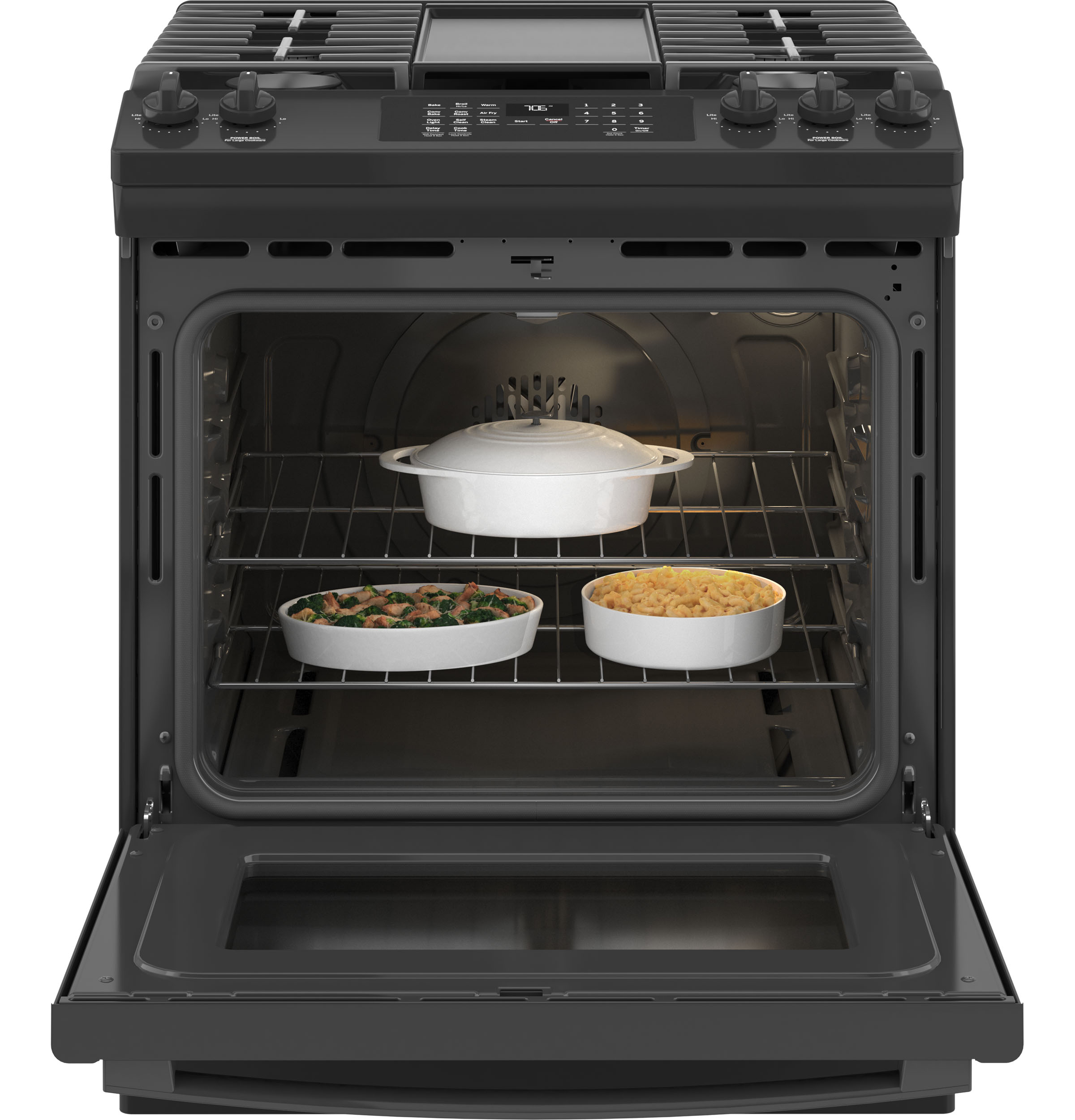 30" Slide-In Front-Control Convection Gas Range with No Preheat Air Fry JGS760DPBB