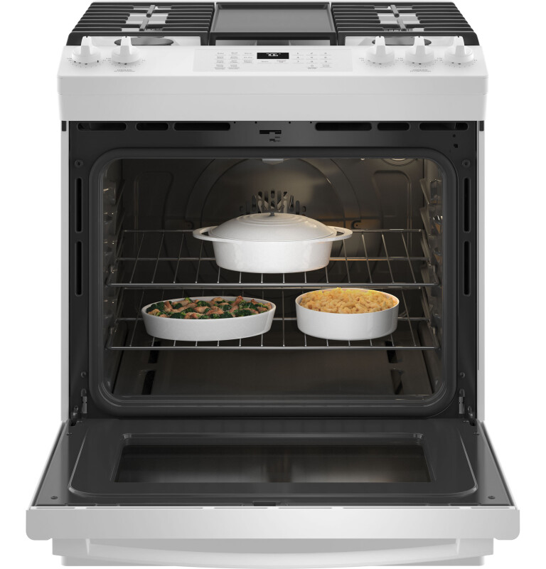 30" Slide-In Front-Control Convection Gas Range with No Preheat Air Fry JGS760DPWW