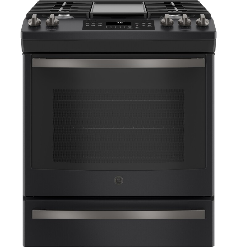 GE 30" Slide-In Front-Control Convection Gas Range Black Slate JGS760FELDS Picture 1