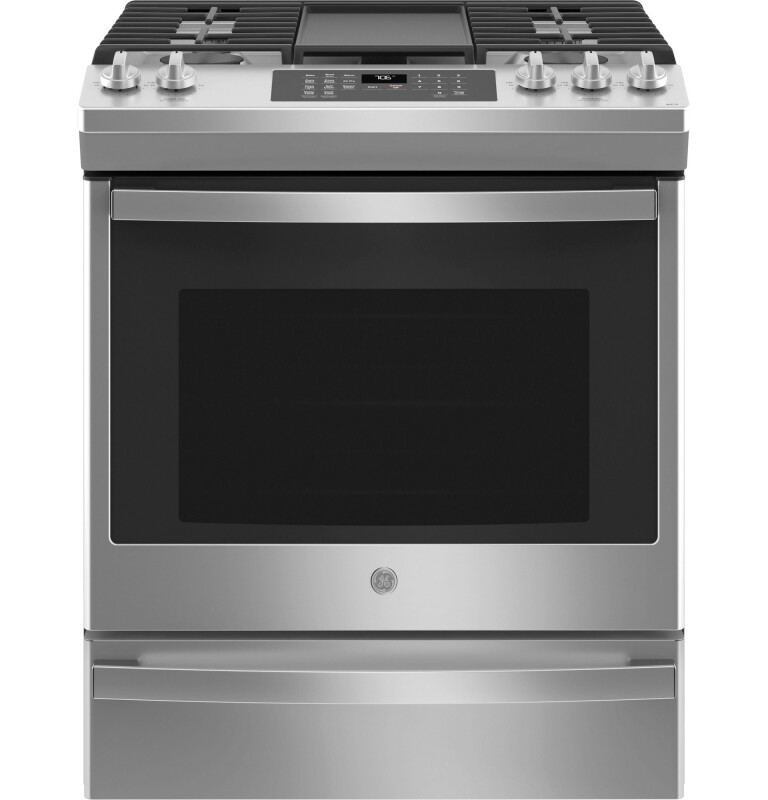 GE 30" Slide-In Front-Control Convection Gas Range with No Preheat Air Fry Stainless Steel JGS760SPSS Picture 1