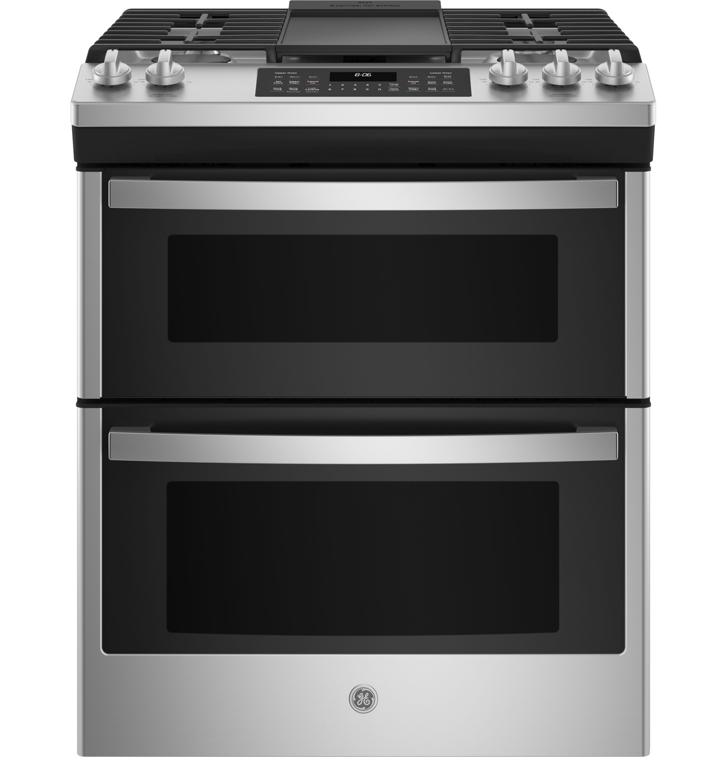 GE 30" Slide-In Front Control Gas Double Oven Range Stainless Steel JGSS86SPSS Picture 1