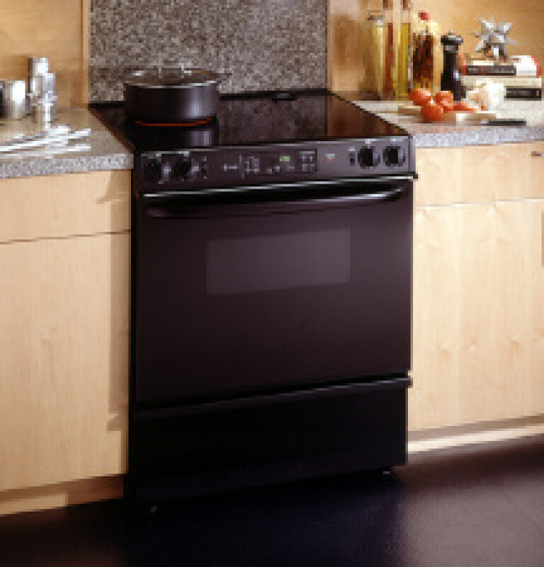 30" Slide-In Electric Range with Glass Cooktop and Ribbon Heating Elements JSP40BWBB