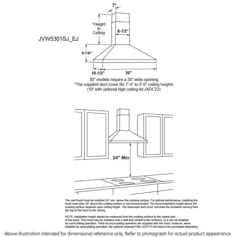 GE® 30" Wall-Mount Pyramid Chimney Hood JVW5301SJSS