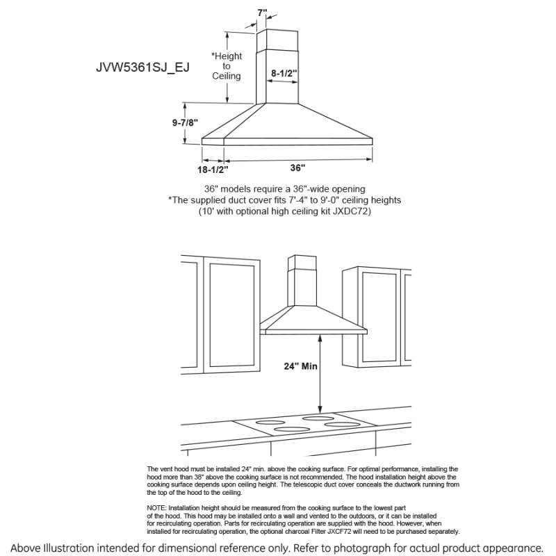 36" Wall-Mount Pyramid Chimney Hood JVW5361BJTS