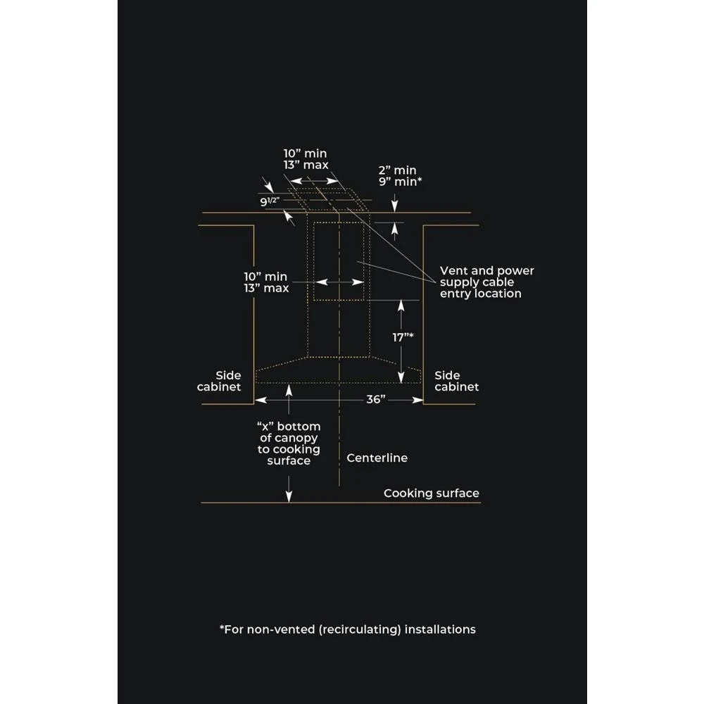 Lustre Stainless 36" Pyramid Style Canopy Wall Hood JXW8536HS