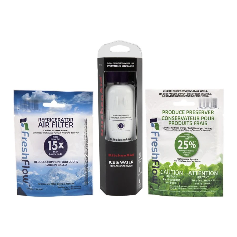 Refrigerator Water Fliter 1 - KAD1RXD1 (PACK OF 1) + Refrigerator Freshflow Airfilter+ Freshflow Produce Preserver Refill KAD1RXVR6