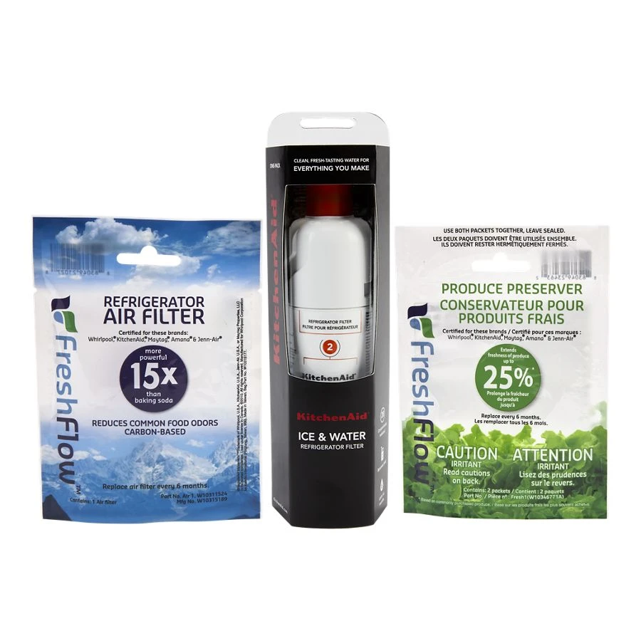 Refrigerator Water Fliter 2 - KAD2RXD1 (PACK OF 1) + Refrigerator Freshflow Airfilter+ Freshflow Produce Preserver Refill KAD2RXVR6