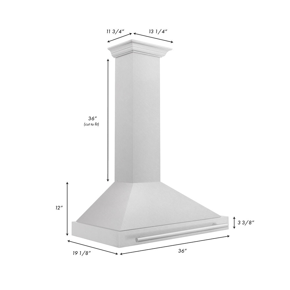 36in. Convertible Fingerprint Resistant DuraSnow Stainless Steel Range Hood with Stainless Steel Handle KB4SNX36