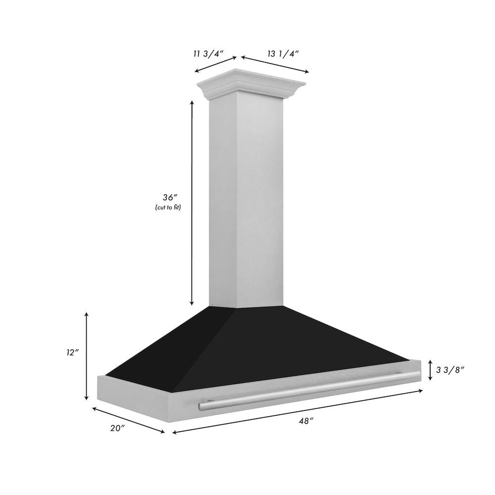 48" DuraSnow® Stainless Steel Range Hood with Shell and Stainless Steel Handle (KB4SNX-48) - Matte KB4SNXBLM48