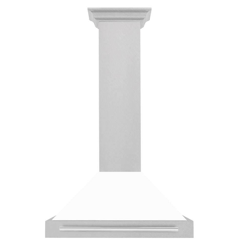 30in. Convertible Fingerprint Resistant DuraSnow Stainless Steel Range Hood with White Matte Shell and Stainless Steel Handle KB4SNXWM30