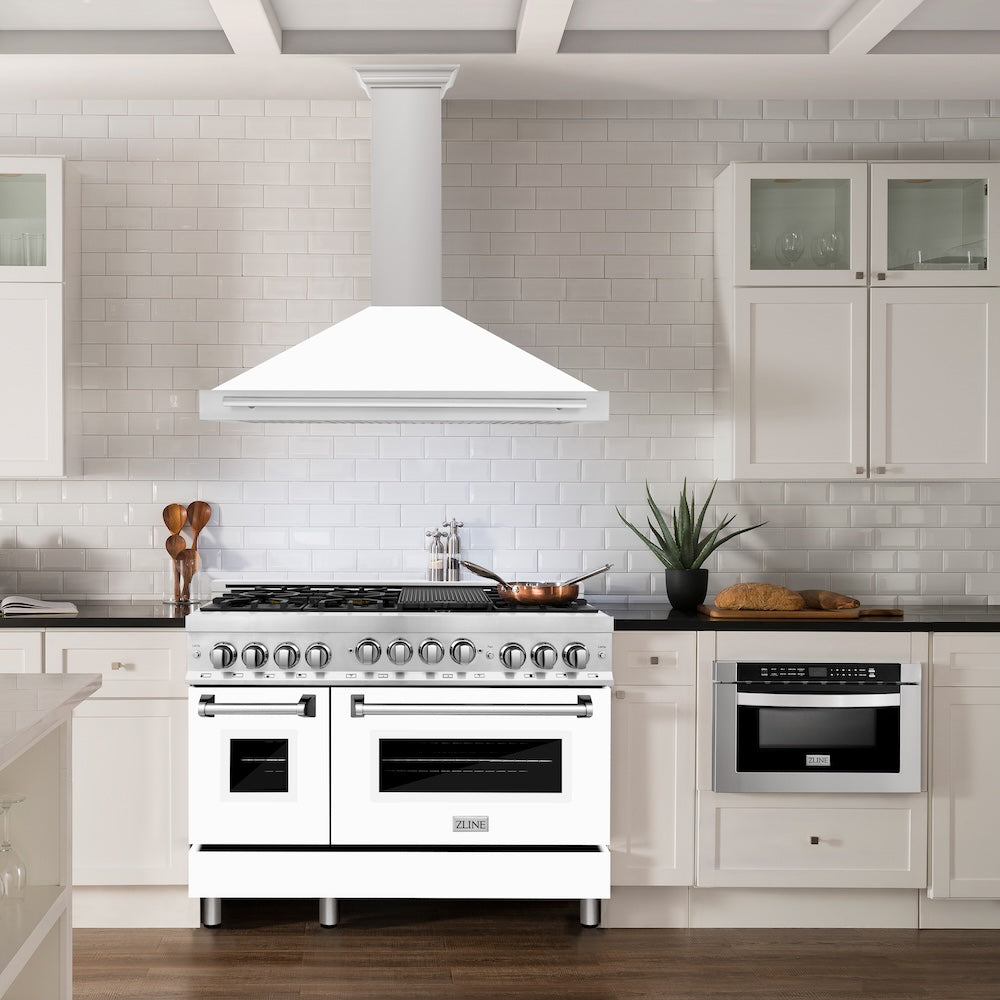 48" Range Hood with White Matte Shell and Stainless Steel Handle KB4SNXWM48