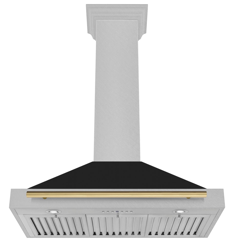 36in. Autograph Edition Convertible Fingerprint Resistant DuraSnow Stainless Steel Range Hood with Black Matte Shell and Champagne Bronze Handle KB4SNZBLM36CB