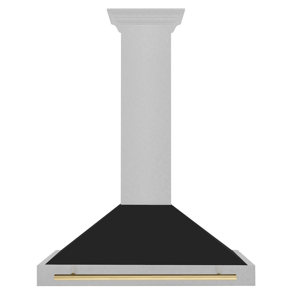 36in. Autograph Edition Convertible Fingerprint Resistant DuraSnow Stainless Steel Range Hood with Black Matte Shell and Champagne Bronze Handle KB4SNZBLM36CB
