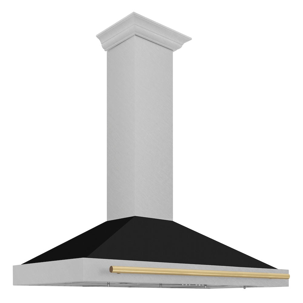48in. Autograph Edition Convertible Fingerprint Resistant DuraSnow Stainless Steel Range Hood with Black Matte Shell and Champagne Bronze Handle KB4SNZBLM48CB