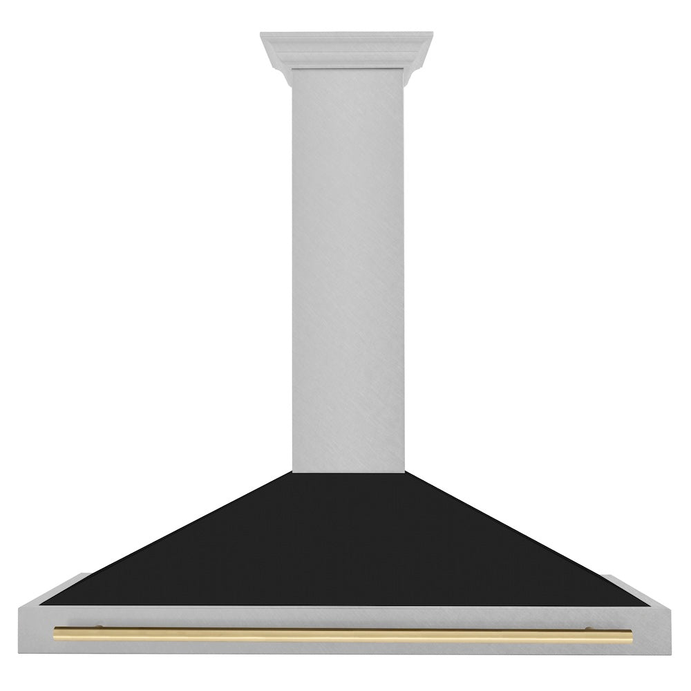 48in. Autograph Edition Convertible Fingerprint Resistant DuraSnow Stainless Steel Range Hood with Black Matte Shell and Champagne Bronze Handle KB4SNZBLM48CB