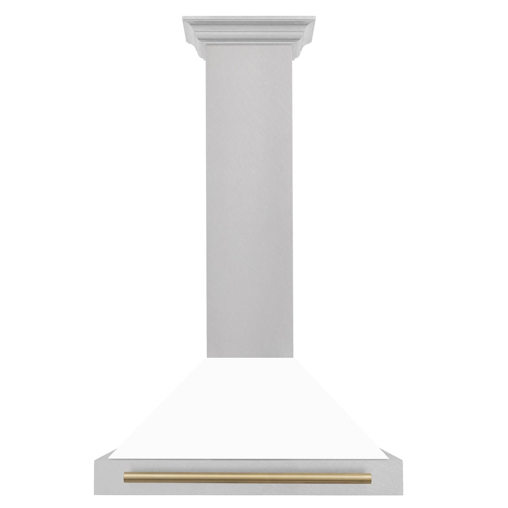 30" Autograph Edition Range Hood with White Matte Shell and Champagne Bronze Handle KB4SNZWM30CB