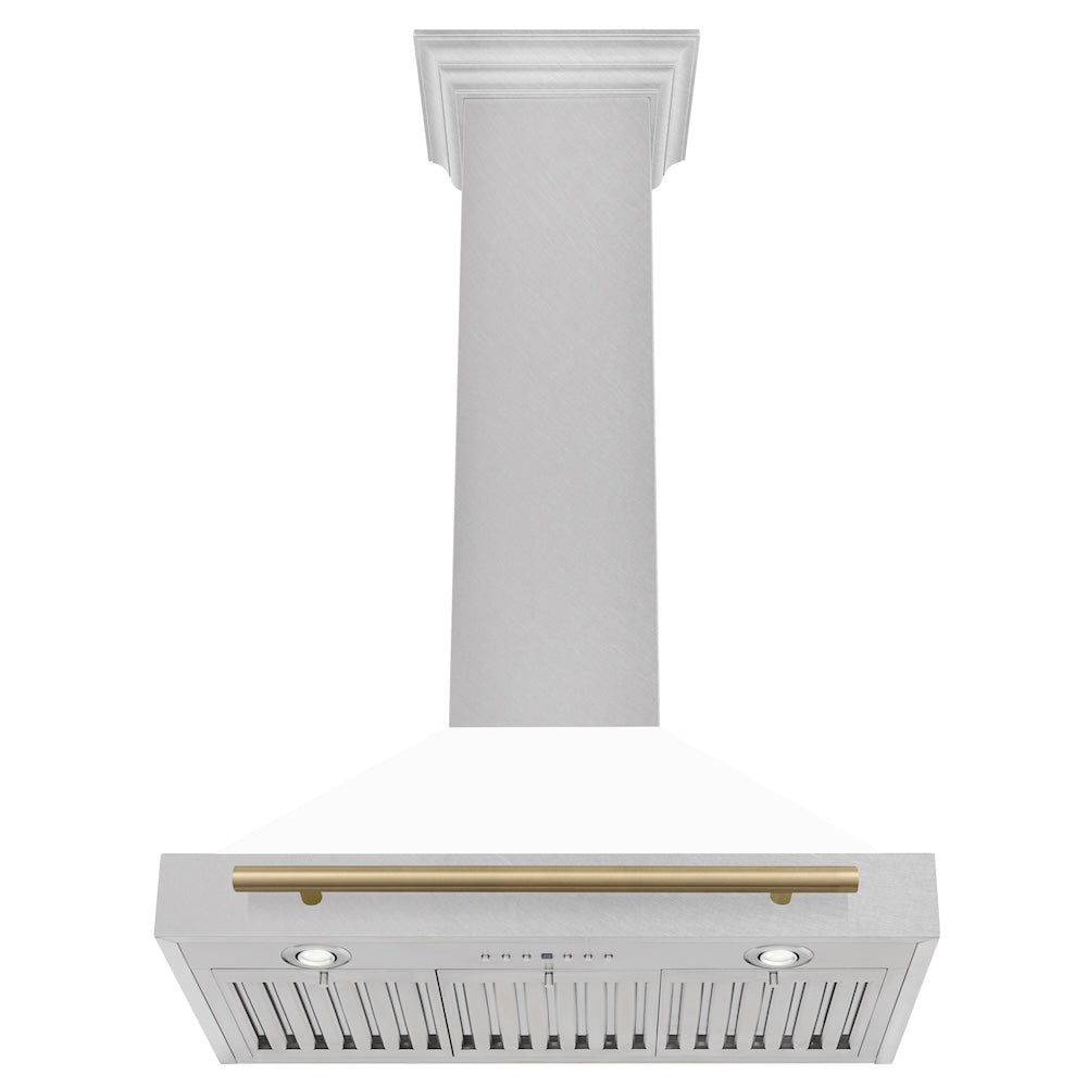 30" Autograph Edition Range Hood with White Matte Shell and Champagne Bronze Handle KB4SNZWM30CB