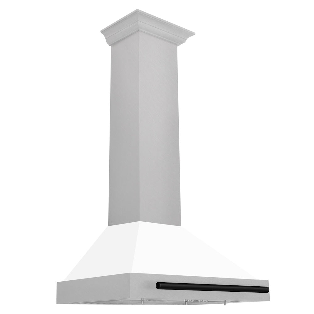 30in. Autograph Edition Convertible Fingerprint Resistant DuraSnow Stainless Steel Range Hood with White Matte Shell and Matte Black Handle KB4SNZWM30MB