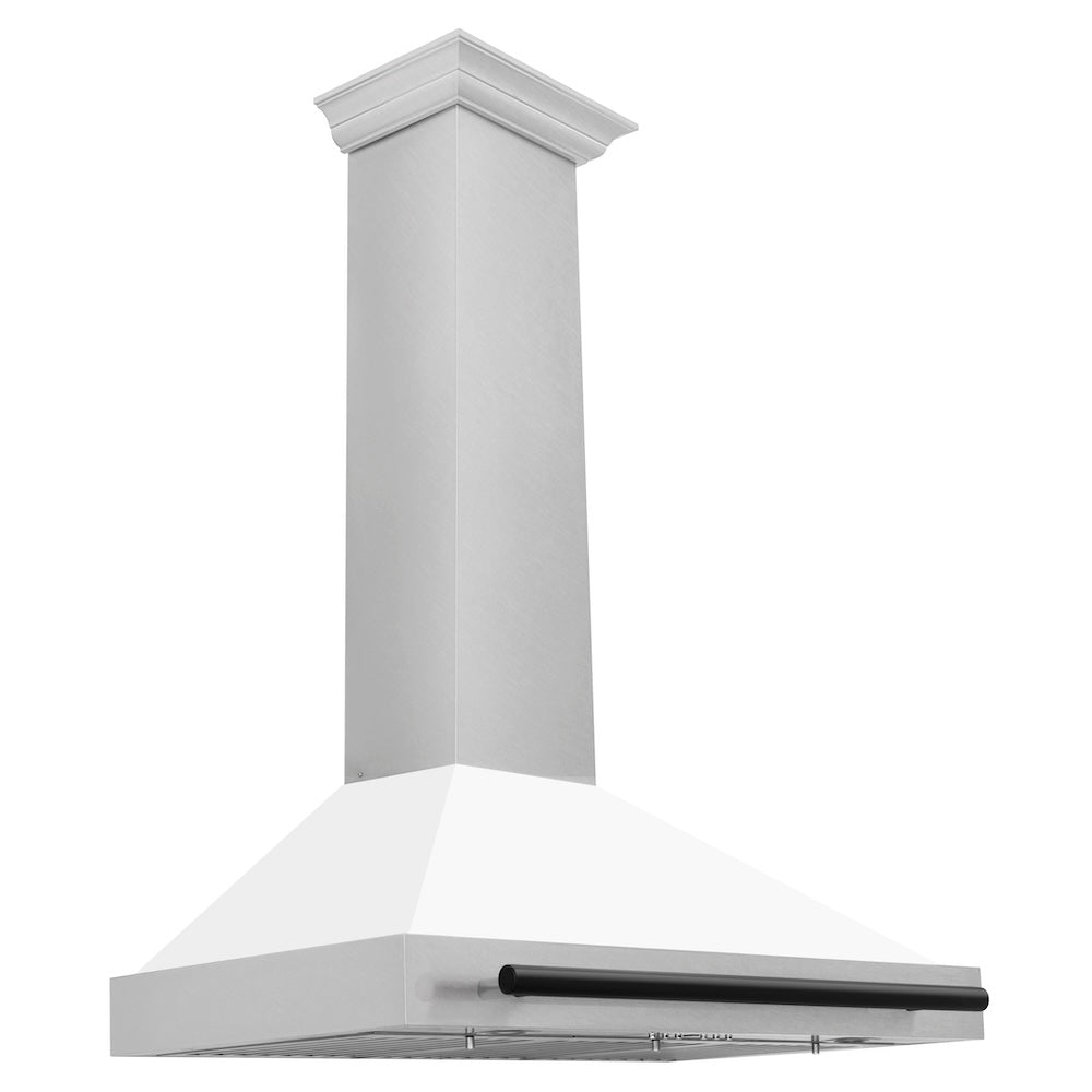 36in. Autograph Edition Convertible Fingerprint Resistant DuraSnow Stainless Steel Range Hood with White Matte Shell and Matte Black Handle KB4SNZWM36MB