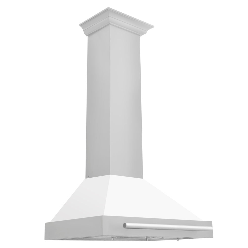 30in. Convertible Stainless Steel Range Hood with White Matte Shell and Stainless Steel Handle KB4STXWM30