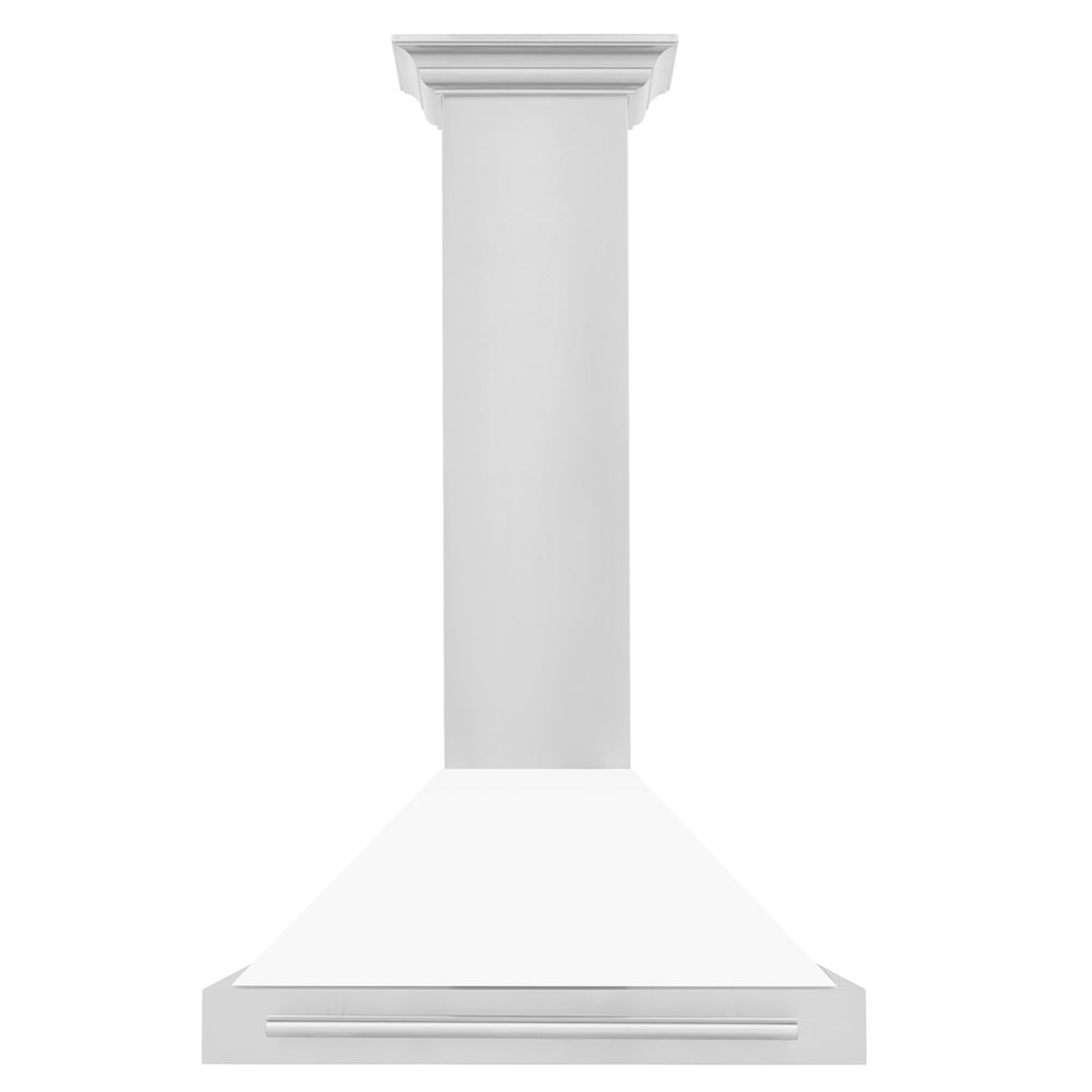 30in. Convertible Stainless Steel Range Hood with White Matte Shell and Stainless Steel Handle KB4STXWM30