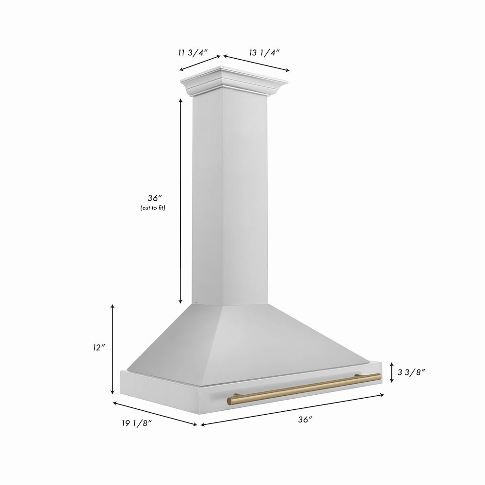 36in. Autograph Edition Convertible Stainless Steel Range Hood with Stainless Steel Shell and Champagne Bronze Accents KB4STZ36CB
