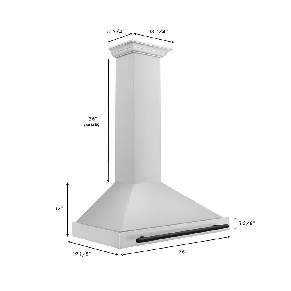 36in.Autograph Edition Convertible Stainless Steel Range Hood with Stainless Steel Shell and Matte Black Accents KB4STZ36MB