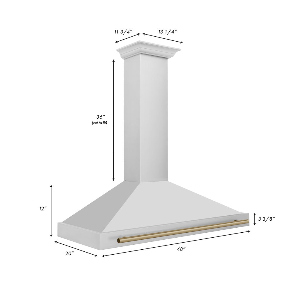 48in. Autograph Edition Convertible Stainless Steel Range Hood with Stainless Steel Shell and Champagne Bronze Accents KB4STZ48CB