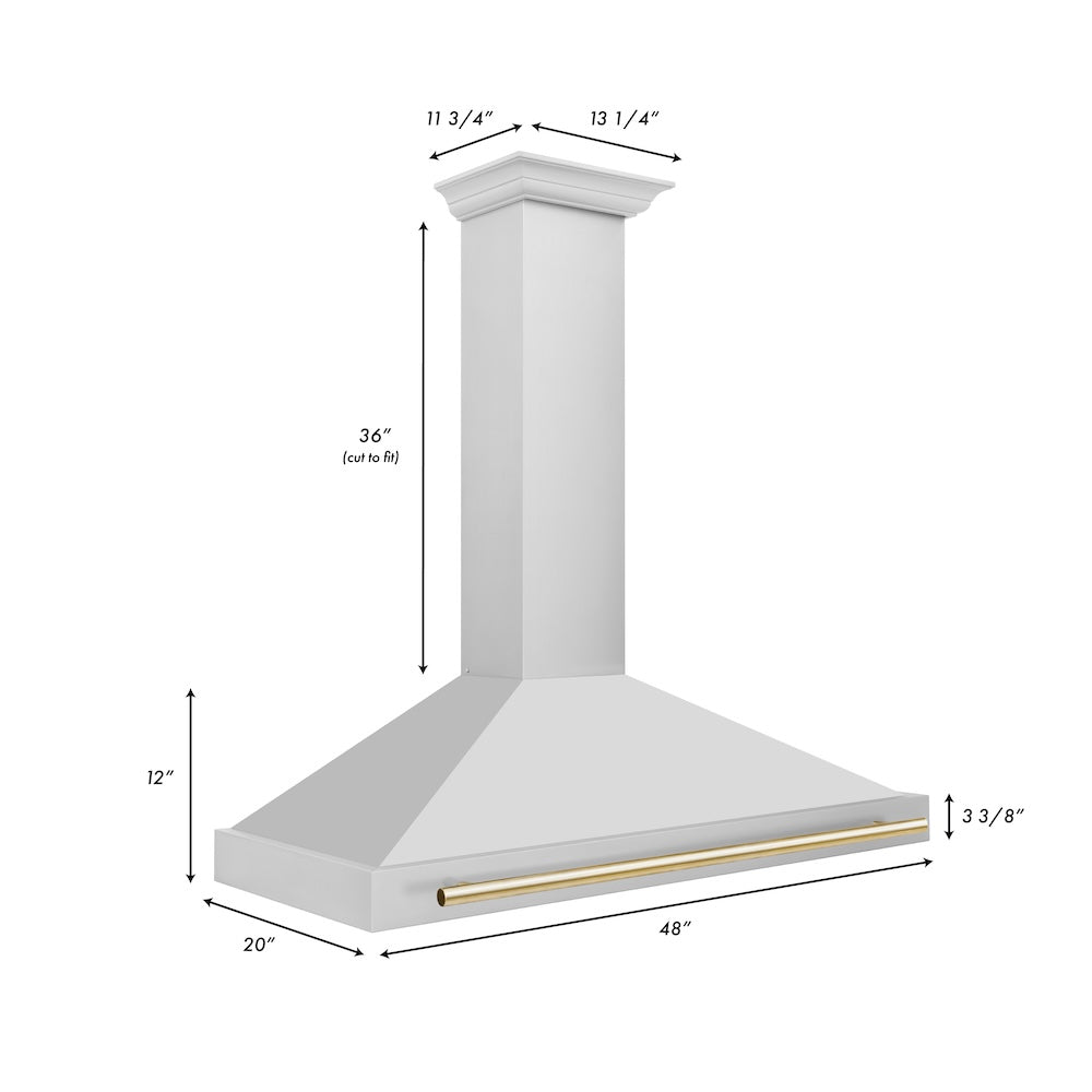 48in. Autograph Edition Convertible Stainless Steel Range Hood with Stainless Steel Shell and Polished Polished Gold Accents KB4STZ48G