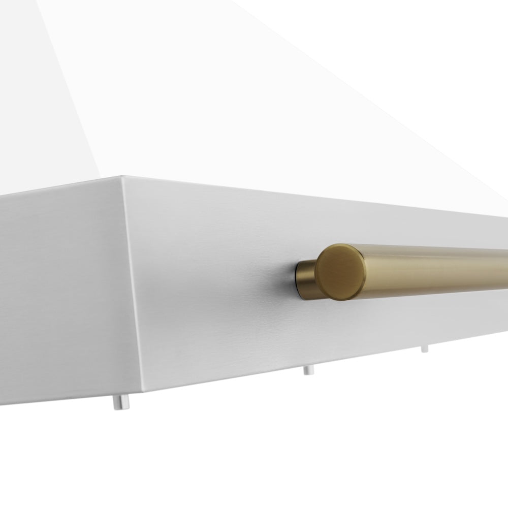 30in. Autograph Edition Convertible Stainless Steel Range Hood with White Matte Shell and Champagne Bronze Accents KB4STZWM30CB