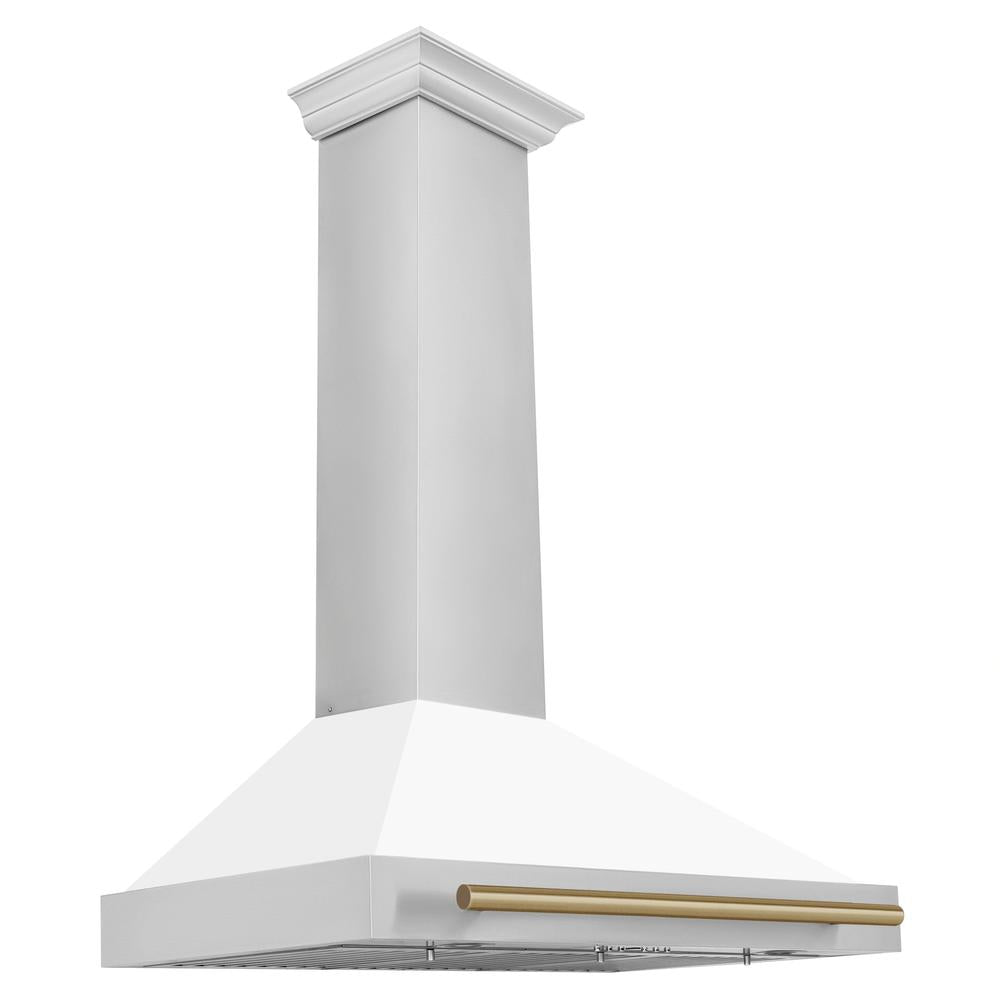 36in. Autograph Edition Convertible Stainless Steel Range Hood with White Matte Shell and Champagne Bronze Accents KB4STZWM36CB
