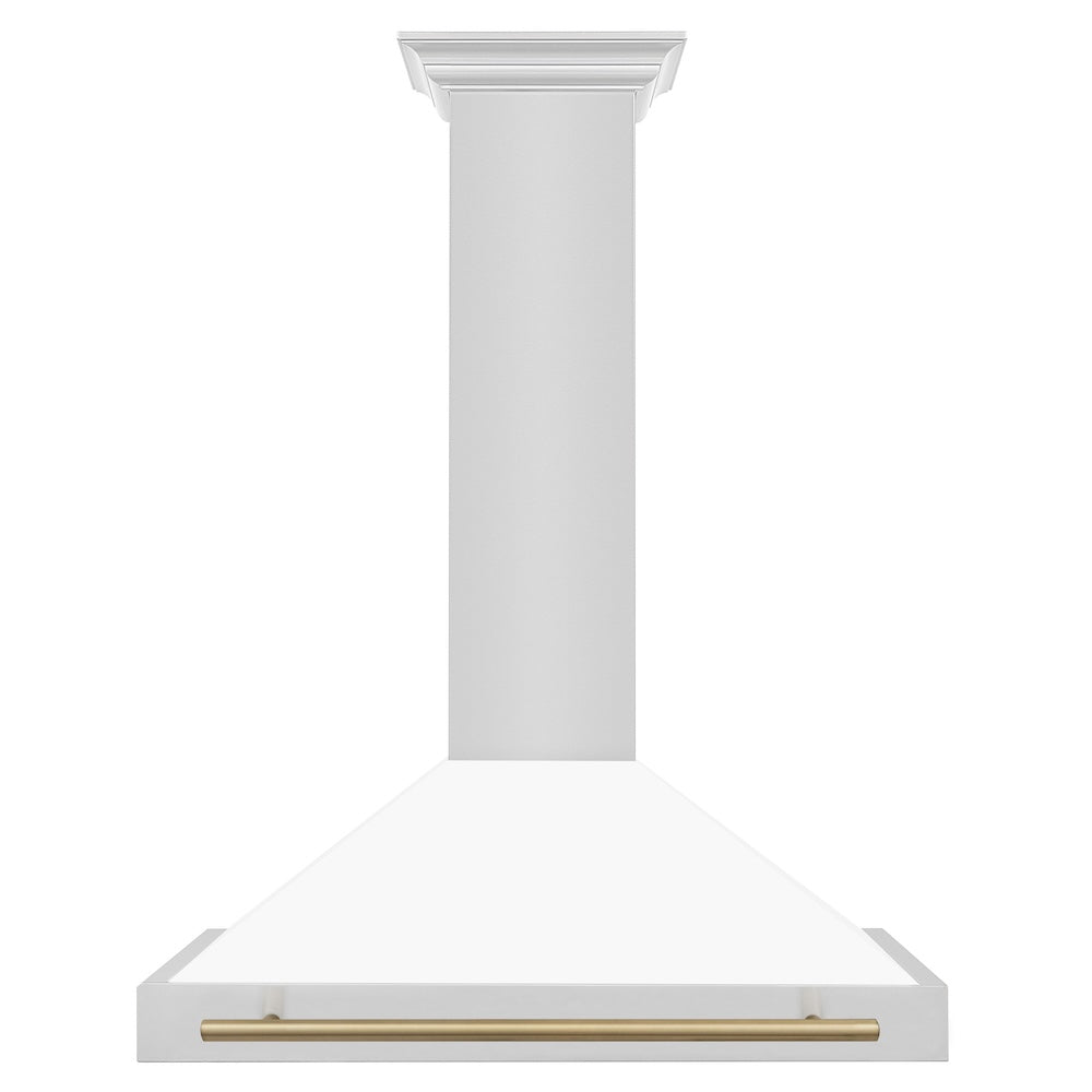 36in. Autograph Edition Convertible Stainless Steel Range Hood with White Matte Shell and Champagne Bronze Accents KB4STZWM36CB