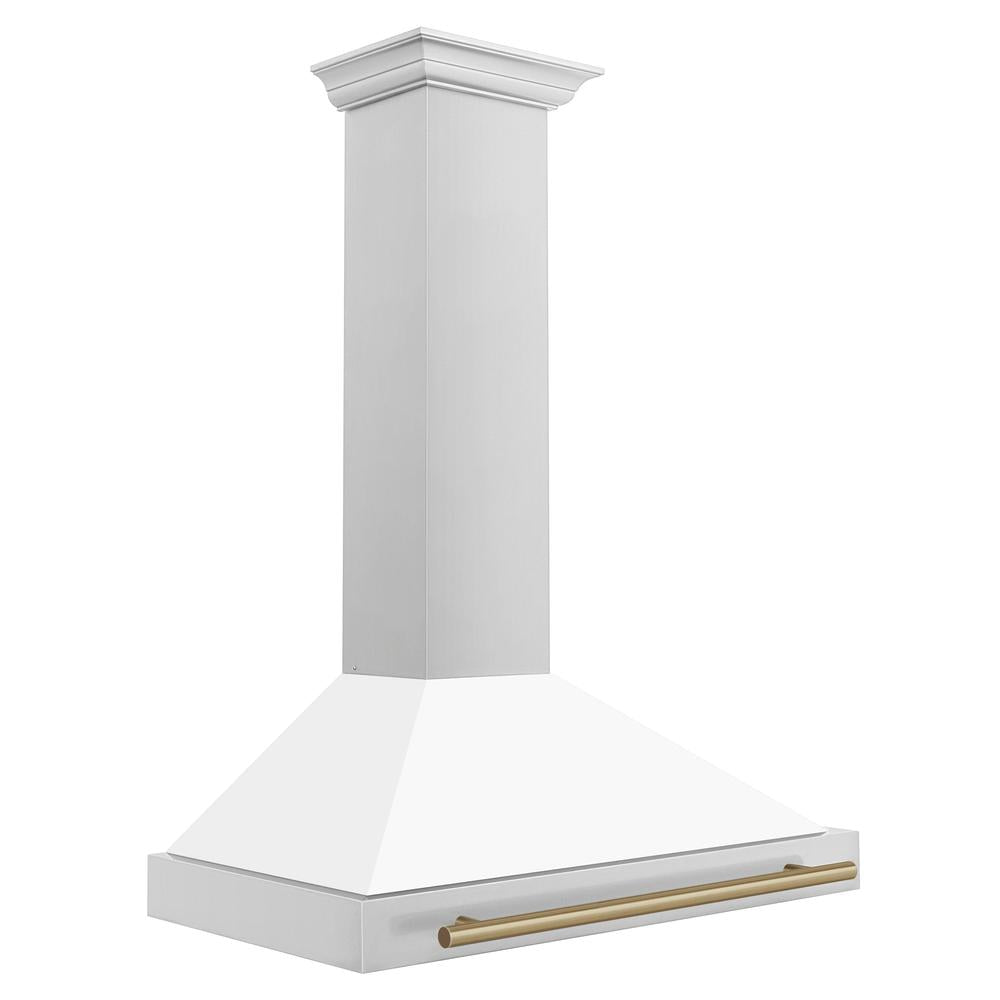 36in. Autograph Edition Convertible Stainless Steel Range Hood with White Matte Shell and Champagne Bronze Accents KB4STZWM36CB