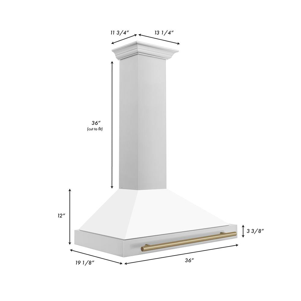 36in. Autograph Edition Convertible Stainless Steel Range Hood with White Matte Shell and Champagne Bronze Accents KB4STZWM36CB