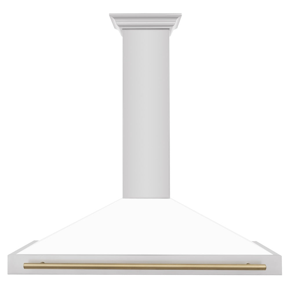 48in. Autograph Edition Convertible Stainless Steel Range Hood with White Matte Shell and Champagne Bronze Accents KB4STZWM48CB