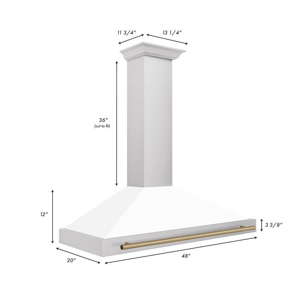 48in. Autograph Edition Convertible Stainless Steel Range Hood with White Matte Shell and Champagne Bronze Accents KB4STZWM48CB