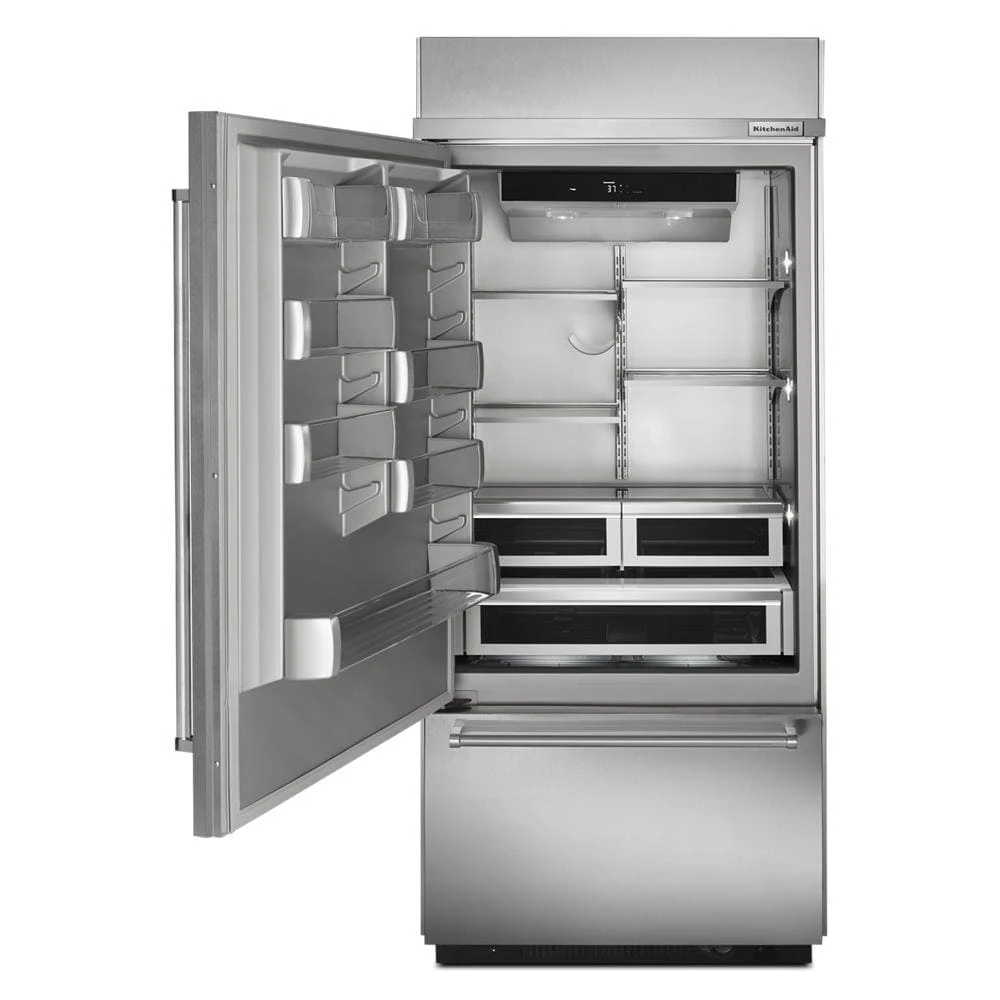 20.9 Cu. Ft. 36" Width Built-In Stainless Bottom Mount Refrigerator with Platinum Interior Design KBBL306ESS