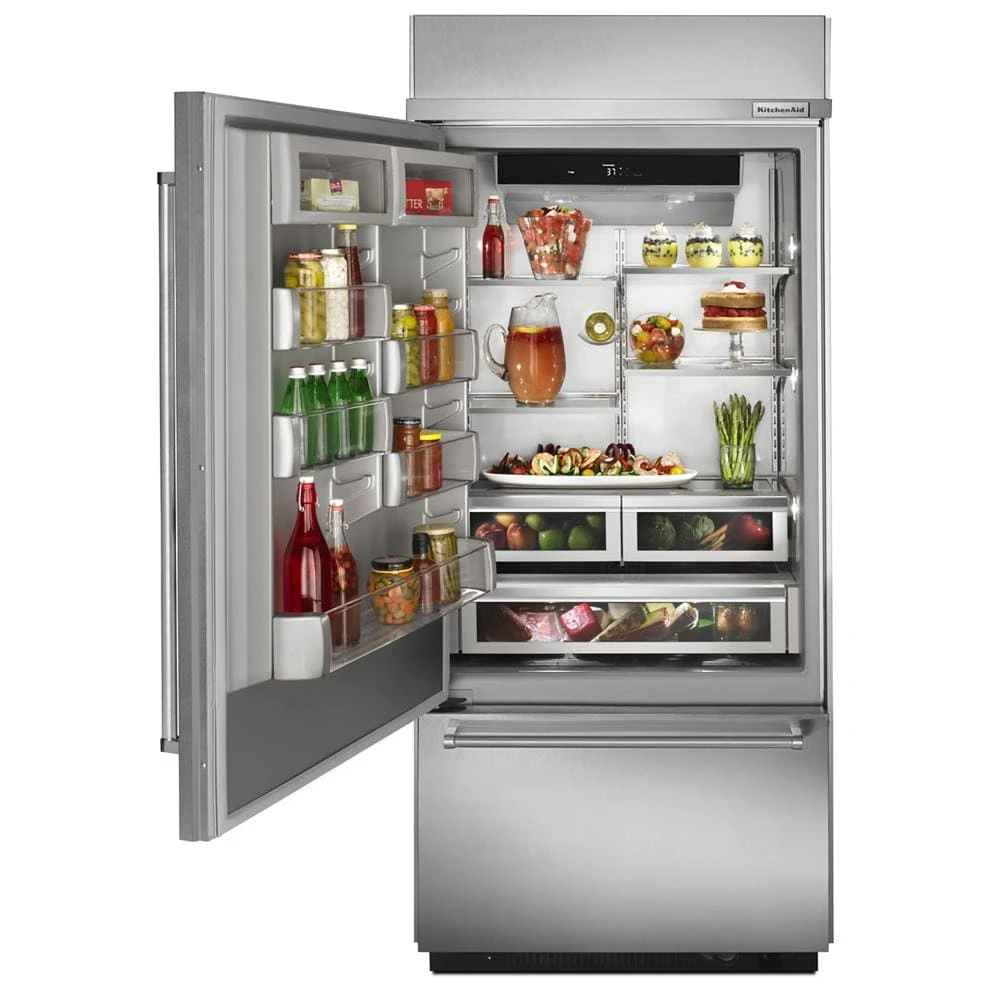 20.9 Cu. Ft. 36" Width Built-In Stainless Bottom Mount Refrigerator with Platinum Interior Design KBBL306ESS