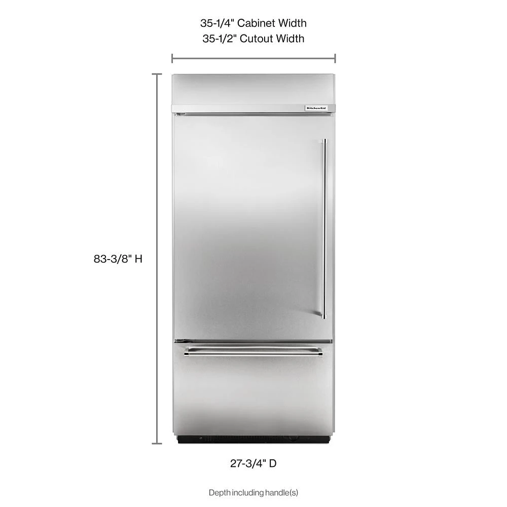 20.9 Cu. Ft. 36" Width Built-In Stainless Bottom Mount Refrigerator with Platinum Interior Design KBBL306ESS
