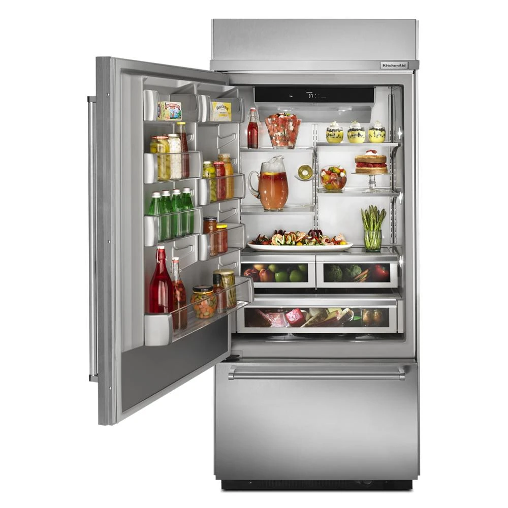 20.9 Cu. Ft. 36" Width Built-In Stainless Bottom Mount Refrigerator with Platinum Interior Design KBBL306ESS