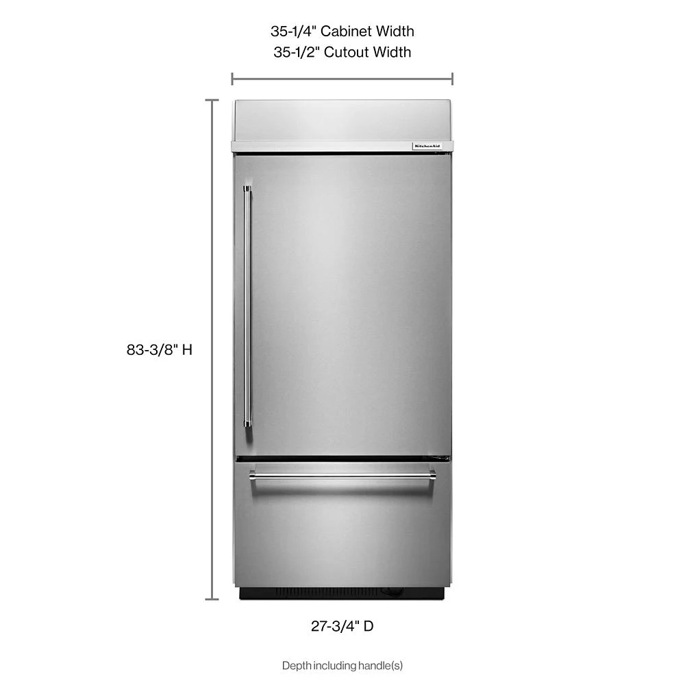 20.9 Cu. Ft. 36" Width Built-In Stainless Bottom Mount Refrigerator with Platinum Interior Design KBBR306ESS