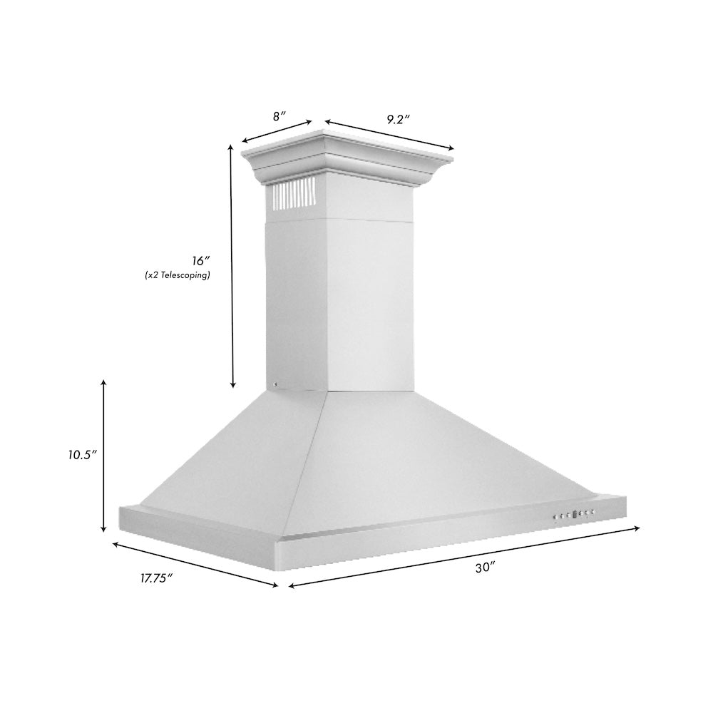 30" Convertible Vent Wall Mount Range Hood with Crown Molding KBCRN30