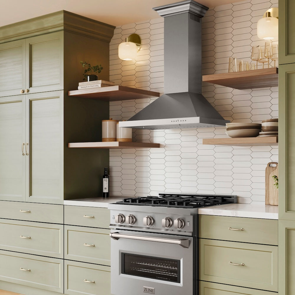 30" Convertible Vent Wall Mount Range Hood with Crown Molding KBCRN30